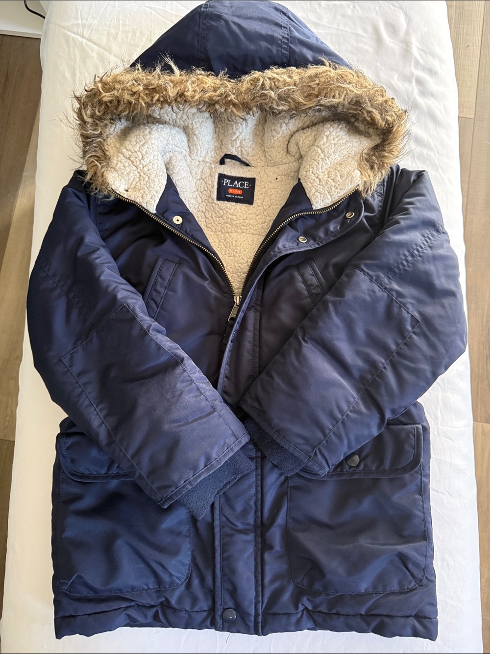 Children’s Place Navy Hooded Parka with Faux-Fur Trim Size Kids Medium (7-8)